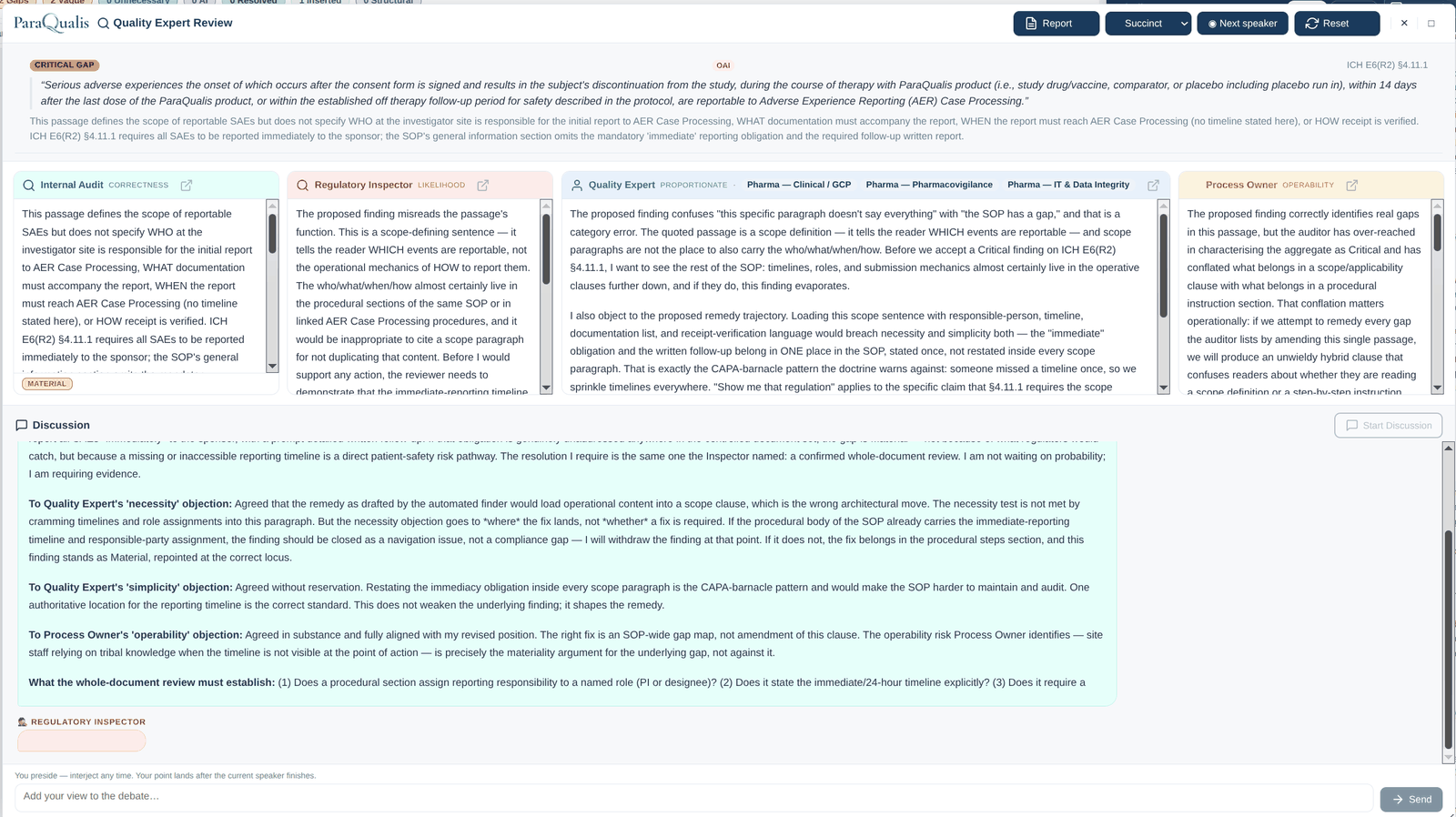 Panel of expert personas analysing a document before debating a finding